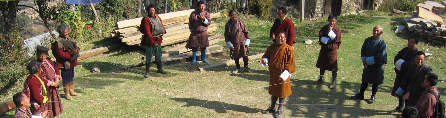 Herders participating in the gaming and simulation workshop at Radi extension office, Trashigang district, Eastern Bhutan, during a first ice-breaking exercise. Photo by Guy Trébuil