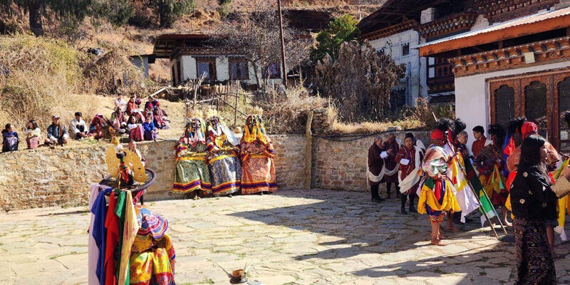 People in Paro, Bhutan, celebrate Lomba, a new year festival intended to bring good luck to households. Lomba is celebrated in Haa and Paro districts in December, when the entire family gathers at home. Men play a traditional archery game and women sing and dance. Photo by Namgyel Wangmo